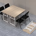 Wooden Tabletop Dining Set With Black Chairs And White Frame Design 3d model