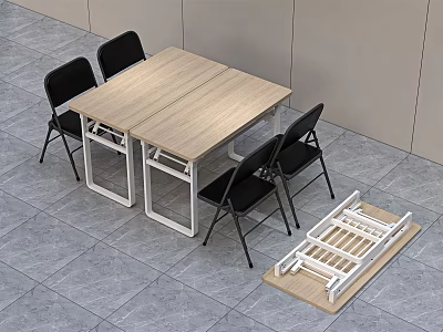 Wooden Tabletop Dining Set With Black Chairs And White Frame Design 3d model