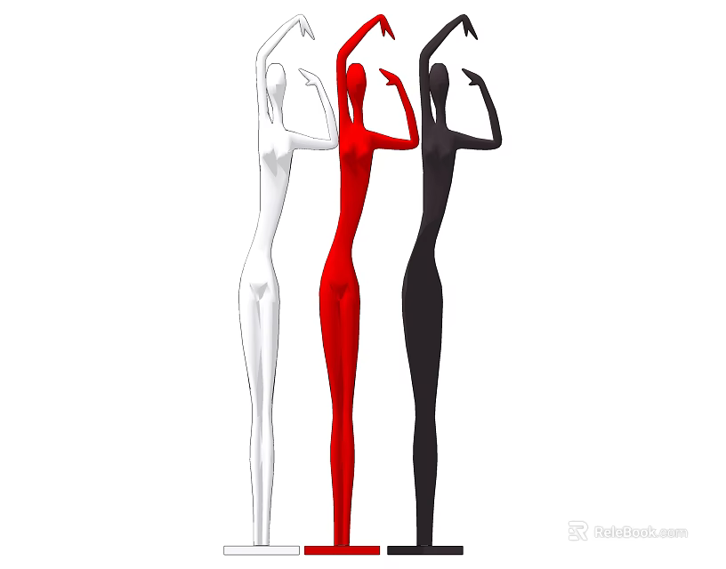 Modern Decorative Figurine Set Human Figure Sculptures in White Red Black Colors for Home Decoration 3d model 