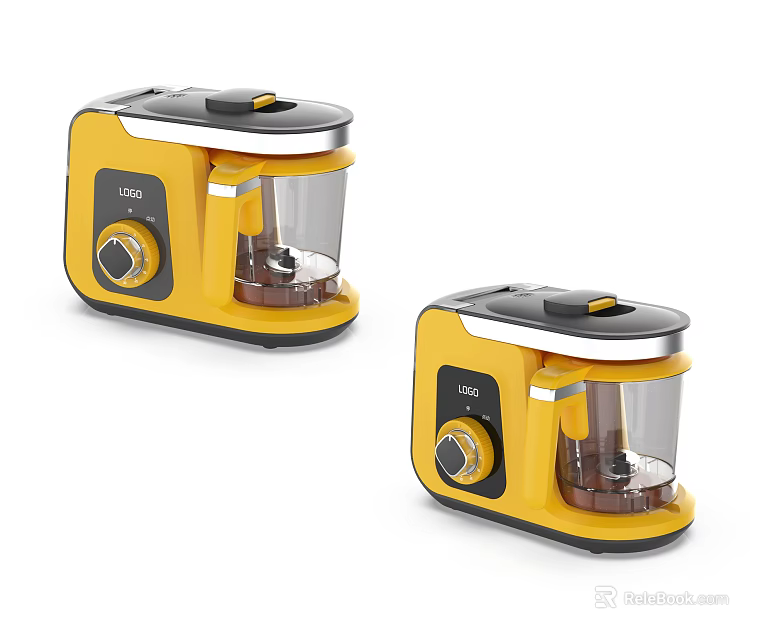 Two Yellow Kitchen Appliances with Knob Transparent Container and Logo Design 3d model 