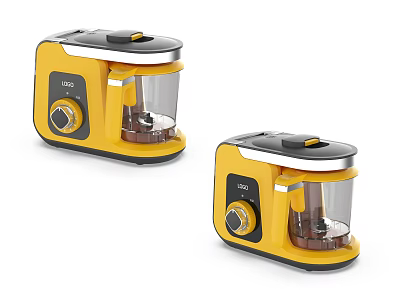 Two Yellow Kitchen Appliances with Knob Transparent Container and Logo Design 3d model