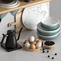 Kitchen utensils combination kitchen utensils vase cup tableware dish bowl chopsticks jar cutting board egg teapot knife and fork 3d model