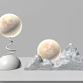 Illuminated Moon Shaped Table Lamps With Spiral Stand And Mountain Base Design