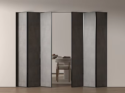 Modern Interior Folding Doors With Glass Panels And Dining Area View 3d model
