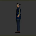 3D Military Figure In Blue Uniform With Yellow Stripes Medals And Cap