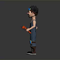 Cartoon Boy With Blue Overalls Goggles Mechanical Arm Blue Knee Pads Sneakers And Red Tool