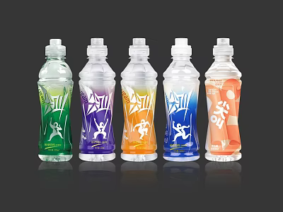 Colorful SPELL Energy Drink Bottles with Assorted Colors and Active Sports Graphics 3d model
