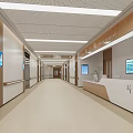 Hospital Outpatient Clinic Interior Spacious Corridor With Nurse Station Display Screens And Wooden Walls