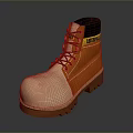 Durable Work Boots Orange And Beige With Blue Laces Yellow Material Label For Daily Use