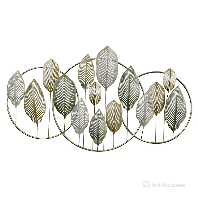 Modern Leaf Design Metal Chandelier With Gold Silver Leaves And Circular Frame 3d model