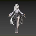 Anime Style Woman With White Black Long Hair Purple Top Black Split Pants Holding Daggers