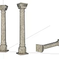 Three Classic Stone Roman Columns With Carved Capitals Standing And Lying 3d model