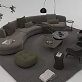 Modern Beige Curved Sofa And Coffee Table Set With Colorful Cushions Accent Chairs And Ottoman
