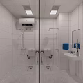 Modern Office Corridor Interior With Striped Ceiling Polished Tile Floor And Wooden Doors
