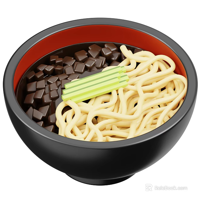 Delicious Japanese Ramen Bowl With Wheat Noodles Dark Ingredients And Green Scallions 3d model 
