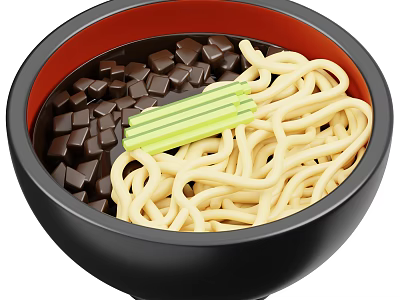 Delicious Japanese Ramen Bowl With Wheat Noodles Dark Ingredients And Green Scallions 3d model