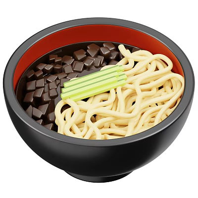 Delicious Japanese Ramen Bowl With Wheat Noodles Dark Ingredients And Green Scallions 3d model