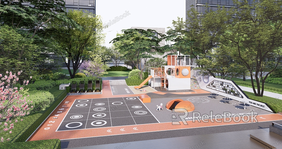 Modern Children's Play Area Residential Community Children's Play Area Children's Equipment Slide Sand Landscape Wall Plastic Site model