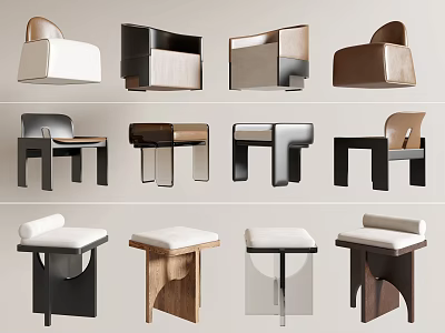 Modern Minimalist Stools With Various Designs Leather Seats Wooden Legs And Home Decor 3d model