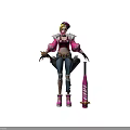 Blonde Haired Character In Pink Top With Ripped Jeans And Creature Bat Accessory