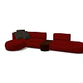 Red Sectional Multi Seater Sofa With Gray Throw Blanket And Small Coffee Table 3d model