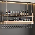 Modern Multi Tiered Wall Mounted Gold Metal Wine Rack With Wine Bottles And Glassware