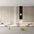 Modern Entryway Cabinet And Side Cabinet Design With Marble Countertop Brass Handles And Lighting