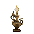 Vintage Golden Table Lamp With Carved Patterns Curved Handles And White Lampshade