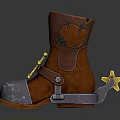Stylish Brown Leather Boot With Gold Star Decoration And Silver Metal Accents