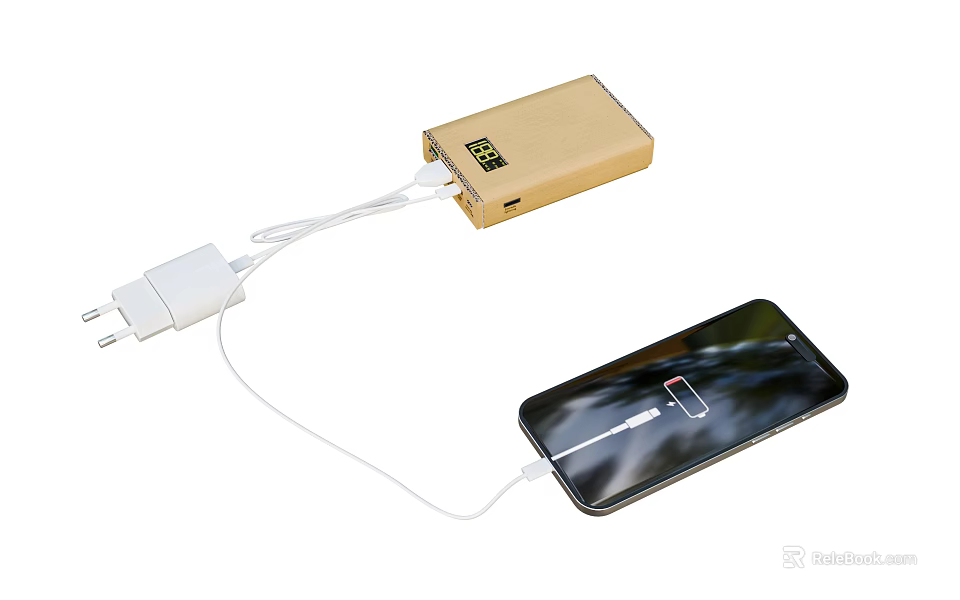 Portable Power Bank Charging Smartphone With Digital Display And USB Cable 3d model 