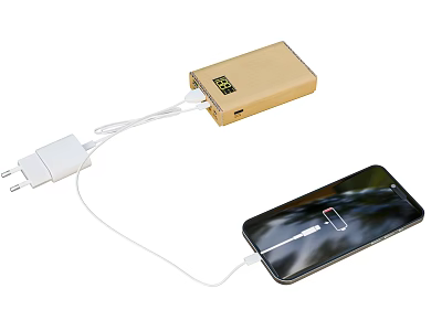 Portable Power Bank Charging Smartphone With Digital Display And USB Cable 3d model