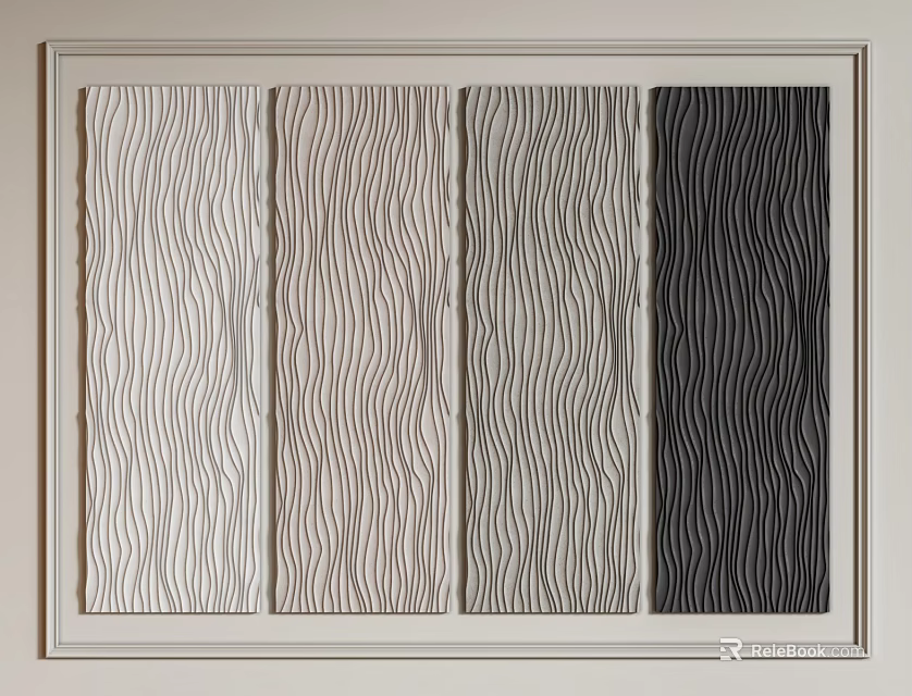 Decorative Modern Wainscoting Panels With Color Gradient And Wavy Texture Design 3d model 