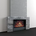 Modern Marble Fireplace Featuring Flames in White Brick Wall Interior Design 3d model