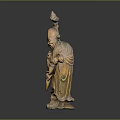 Traditional Hand Carved Wooden Sculpture of Classical Elderly Figure with Staff and Robe