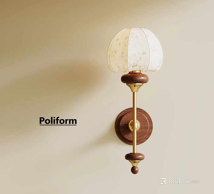 Poliform Wall Lamp With White Patterned Lampshade And Wooden Base Design 3d model 