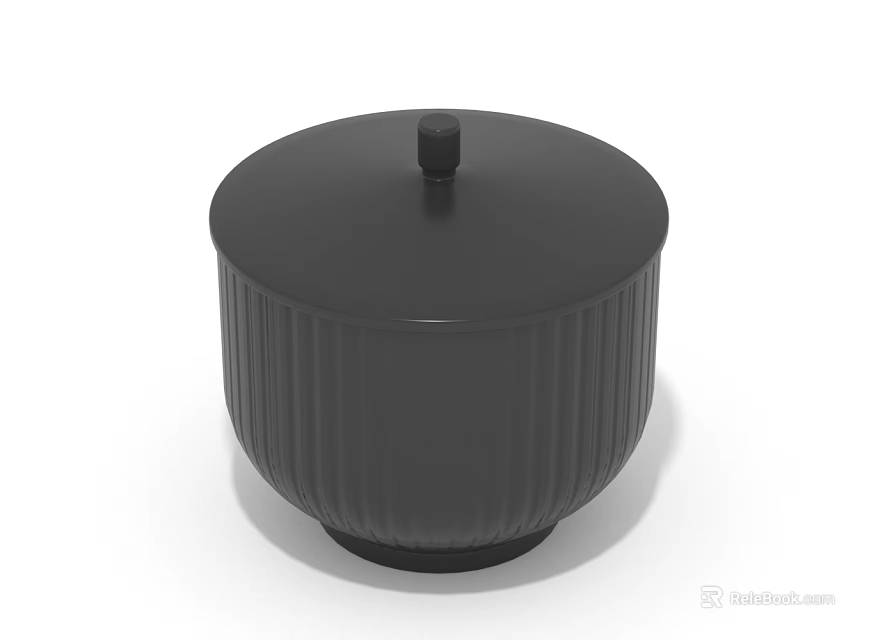 Black Cylindrical Ribbed Lidded Storage Container For Home Decor And Organization 3d model 