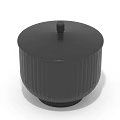 Black Cylindrical Ribbed Lidded Storage Container For Home Decor And Organization