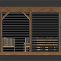 Cartoon Style Wooden Gazebo With Blue Solar Panel Roof Sofa Table Chairs And Black Shutters
