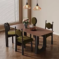 Elegant Dining Room Interior With Wooden Table Green Chairs Flower Vase And Pendant Lights