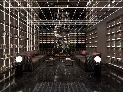 Modern Wine Cellar Interior With Wooden Wine Racks Displayed Bottles And Ambient Lighting 3d model