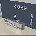 Modern Reception Desk 3D Model With Marble Surface And Welcome Background Wall 3d model