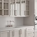 White Kitchen Cabinets Design With Glass Doors Drawers And Black Oven Appliances