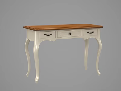 Classic White Dressing Table With Wooden Top Three Drawers And Curved Legs 3d model