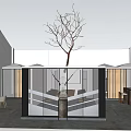 Modern Public Office Space With Long Wooden Table Black Chairs And Indoor Tree