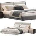 Modern Double Bed in Light Tones with Plush Pillows Textured Blanket and Nightstand