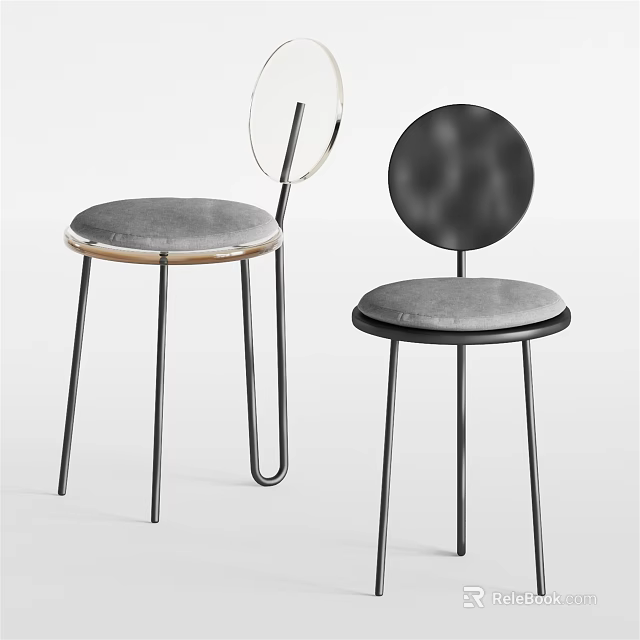 Modern Leisure Chairs With Round And Transparent Backrest Gray Cushion Black Metal Legs 3d model 
