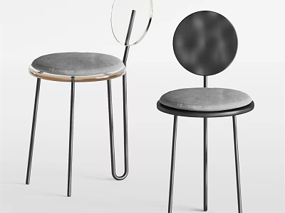 Modern Leisure Chairs With Round And Transparent Backrest Gray Cushion Black Metal Legs 3d model
