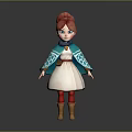 Game Movie Character With Red Hair White Dress Turquoise Cape Patterns Belt Necklace And Boots