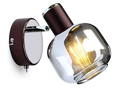 Elegant Modern Wall Lamp Featuring Brown Metal Base Transparent Glass Shade And Illuminated Bulb 3d model