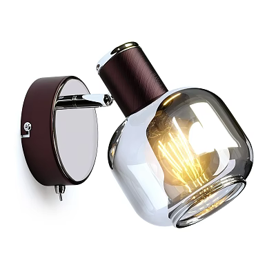Elegant Modern Wall Lamp Featuring Brown Metal Base Transparent Glass Shade And Illuminated Bulb 3d model